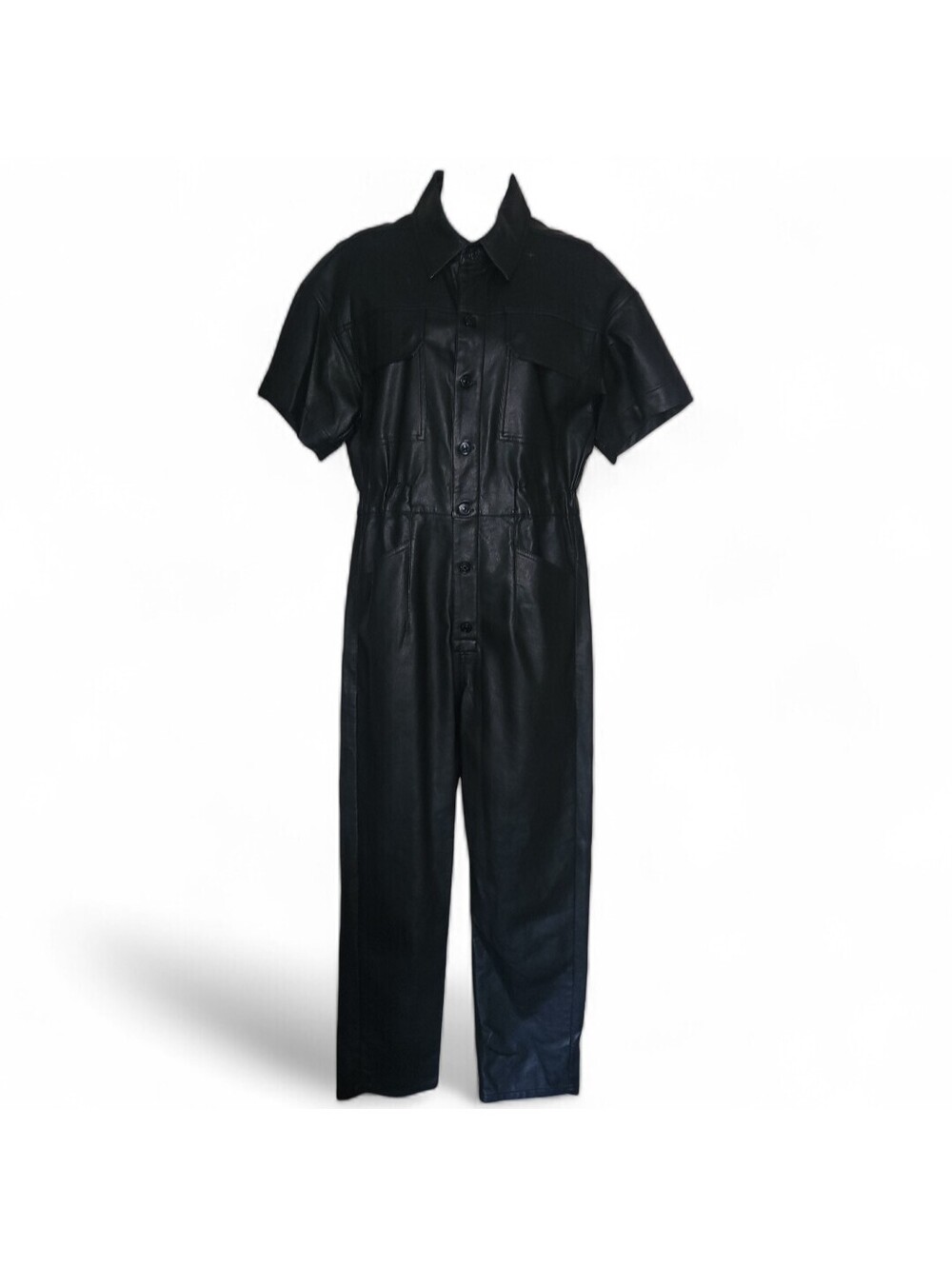 Free People Marci Vegan Leather Black Jumpsuit Pants Womens Medium Grunge Goth - Picture 3 of 12